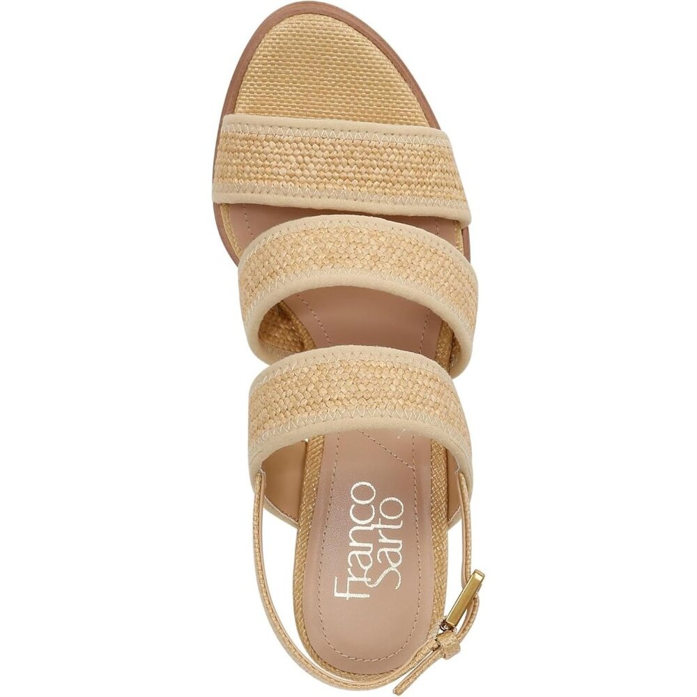 🆕FRANCO SARTO Buco Raffia Heeled Sandal Comfortable Cushioned Shoes Beige 9 - Picture 3 of 10